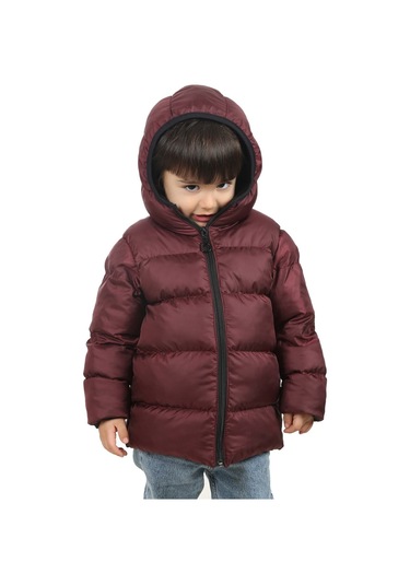 Freemen Erkek Çocuk Bordo Polarlı Kürklü Kapüşonlu Su Geçirmez Rüzgara Dayanıklı Şişme Kışlık Mont Bordo