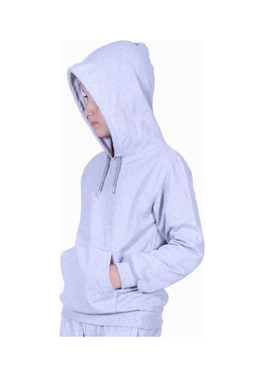 Fyk Kids Düz Kanguru Cepli Kapşonlu Sweatshirt Gri