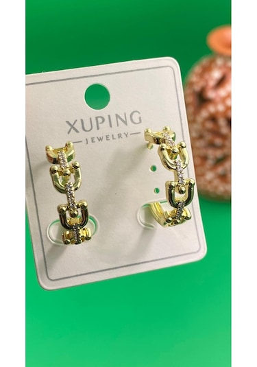 Xuping Altın Renginde Zincir Desenli Halka Kadın Çeil Küpe Altın