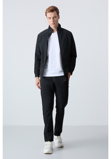Tommy Life Siyah Dik Yaka Çift Renk Rahat Form Klasik Paça Erkek Eşofman Takımı - 85113 Siyah