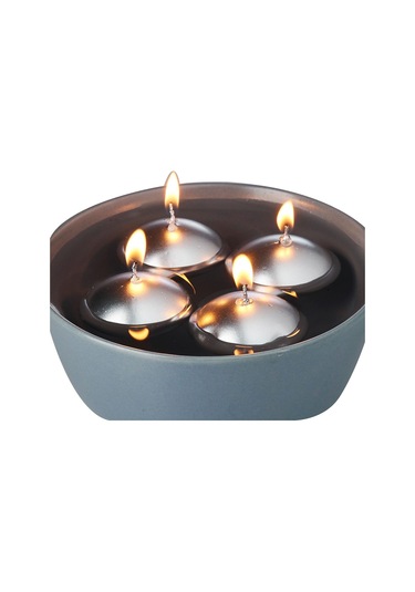 12 Adet Gümüş Rengi Suda Yüzen Mum Çap : 5 Cm Gümüş