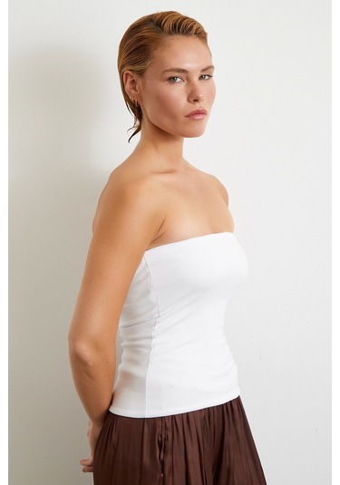 Straplez Top Beyaz Beyaz