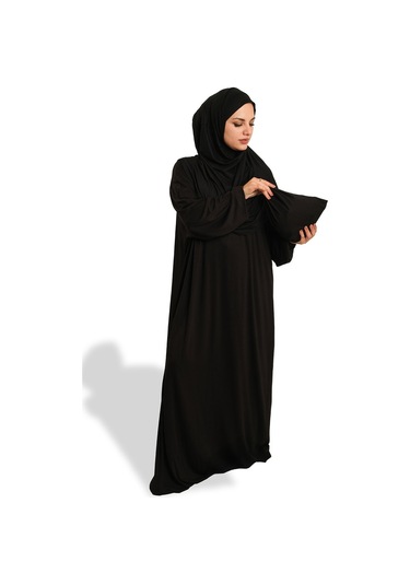 2 Parça Namaz Elbisesi Viskon Düz 2504 01 Siyah