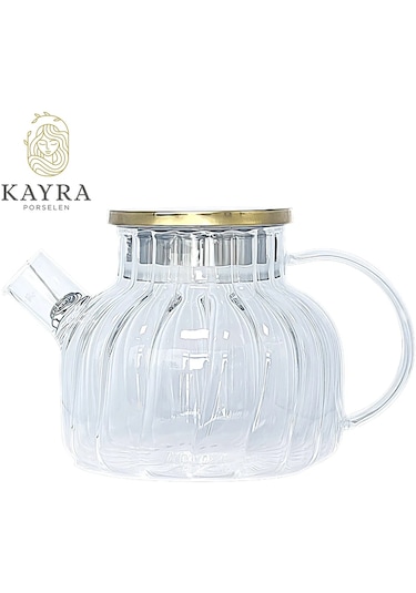 Çelik Kapaklı Borosilikat Dilimli Model Süzgeçli Cam Demlik Bitki Çayları 1000 Ml Royaleks-cm-2001 Asorti