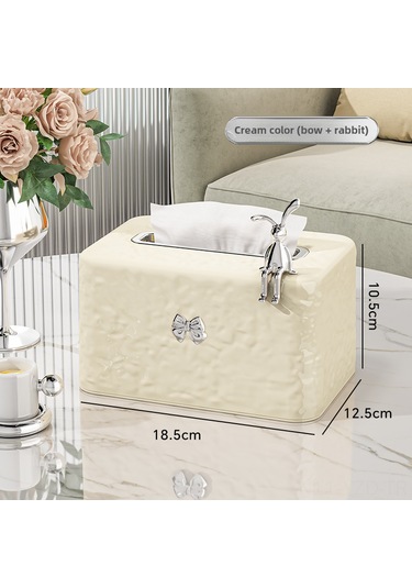 Yuntech01 Krem Beyaz Tavşan Ve Bowlı Transparan Buz Desenli Plastik Masaüstü Mendil Kutusu - Oturma Odası, Mutfak Dekoratif Saklama Kutusu