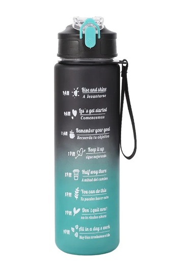 Sızdırmaz Spor Su Şişesi Büyük Kapasiteli Zaman İşaretleyici İle Motivasyon Black Blue 750-800ml Black Blue