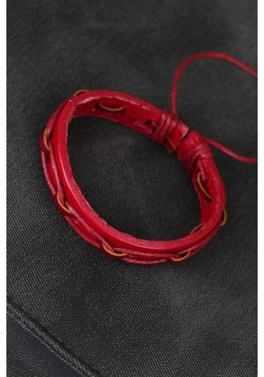 Kırmızı Renk İpli Yeni Sezon Deri Erkek Bileklik