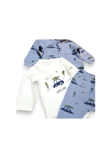 Araba Desenli Hırkalı Erkek Bebek Takım mavi