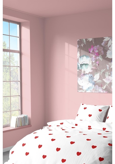 Zeynep Tekstil Nevresim + Yastık Kılıfı Çarşafsız Pamuklu Tek Kişilik Nevresim Seti Kalp Desenli Kırmızı 200 x 220