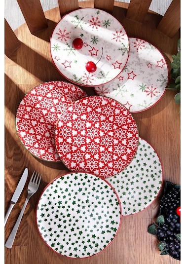 Kitchen Life Handmade Yılbaşı Özel Tasarım Pasta Tabak Seti 21 CM 6'lı
