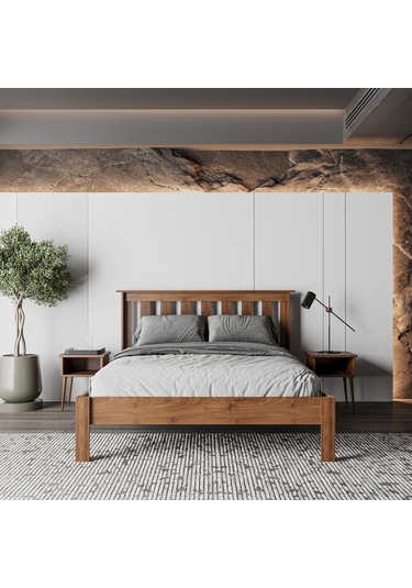 Shark New Ahşap Ceviz Karyola Kolay Kurulum-729 Çift Kişilik