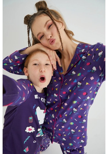 Hello Kitty Kız Çocuk Kız Uzun Kol 100% Pamuklu Pijama Takımı Renklı