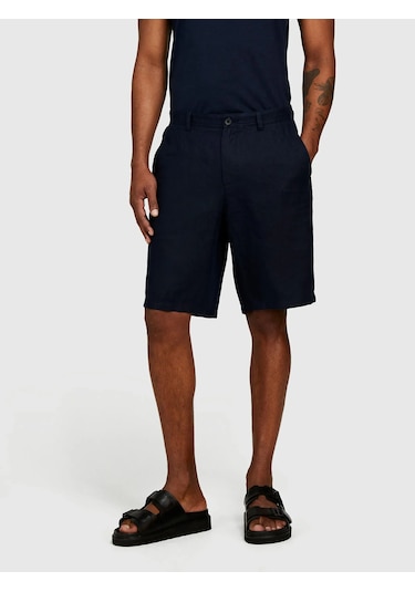 Sisley %100 Keten Slim Fit Bermuda Şort Erkek Lacivert Şort - 325p4aghs9010