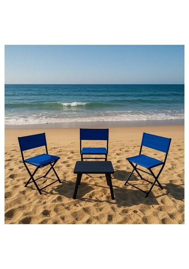 3'lü Katlanabilir Bahçe Piknik Balıkçı Kamp Seti Mavi