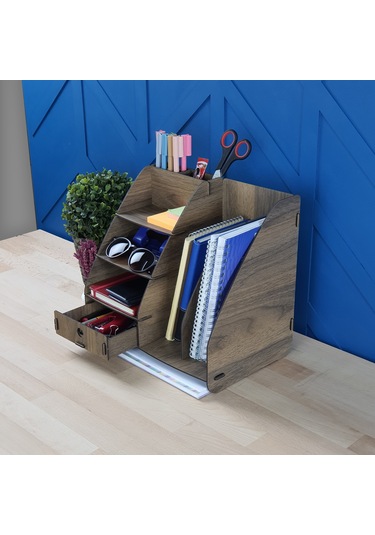 Focus Modest Çekmeceli A4 Evrak Rafı Masaüstü Organizer Ceviz