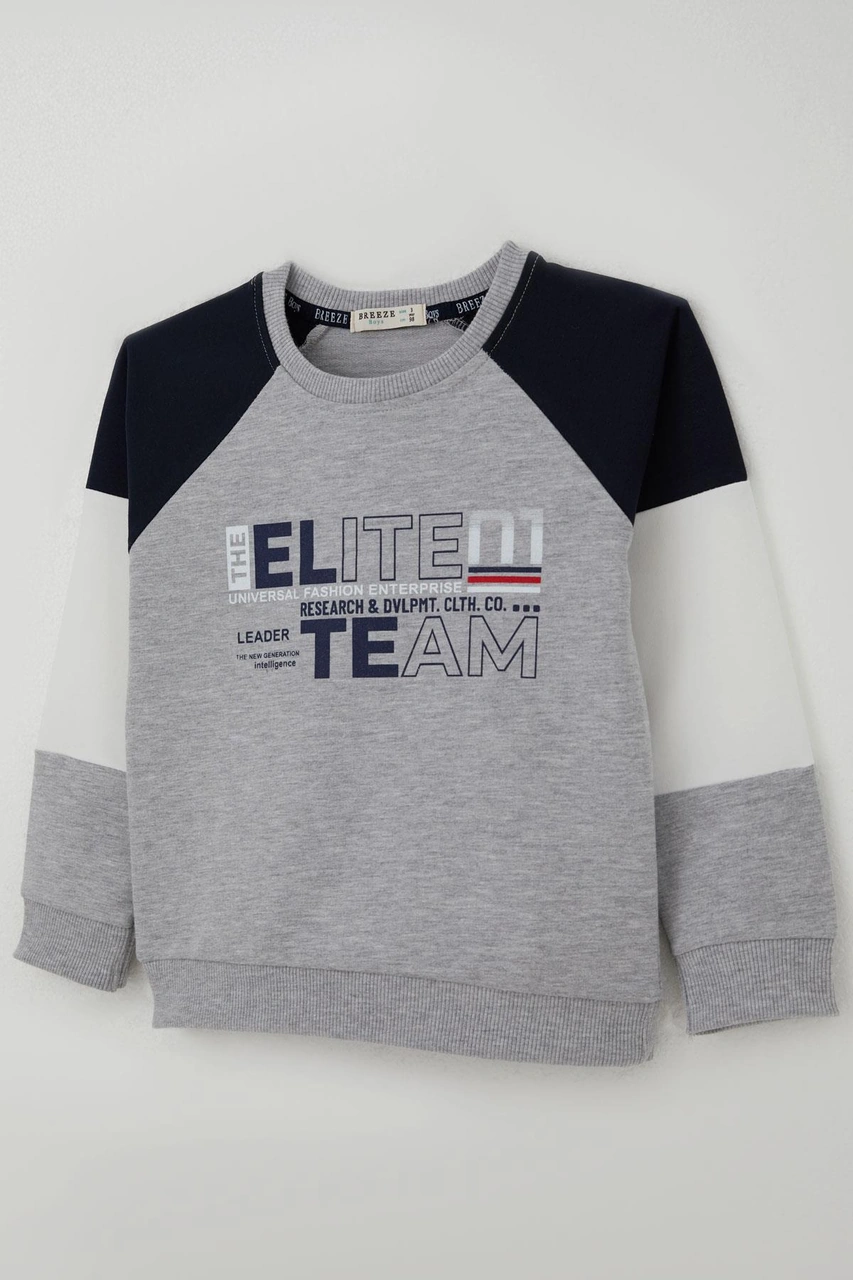 Breeze Erkek Çocuk Eşofman Takımı Yazı Baskılı Kolları Renk Bloklu 3-7 Yaş, Gri Melanj Gri Melanj