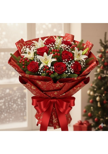 Yılbaşı Tasarımlı Çiçek Ambalaj Kağıdı, Hediye Paketleme Kağıdı,