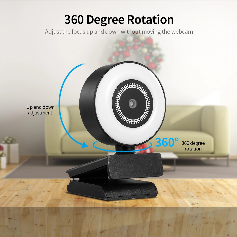 Qingmipy Otomatik Odaklı 2mp 1080p Webcam, Dairesel Işıklı Güzellikli, Mikrofonlu, Video Yayını Ve Toplantılar İçin Uygun