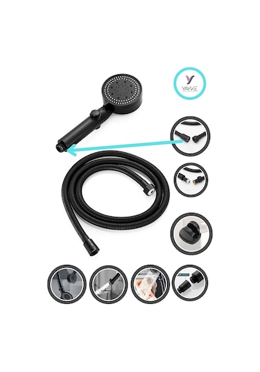 Yayke Turbo Pervaneli 5 Fonksiyonlu Duş Başlığı Siyah Duş Seti Siyah