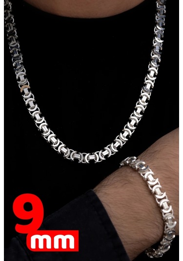 Erkek Gümüş Set - 9mm Euro Kral Zincir Parlak Model
