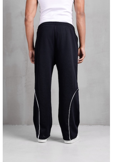 Dark Moda Erkek Oval Şeritli Baggy Eşofman Siyah