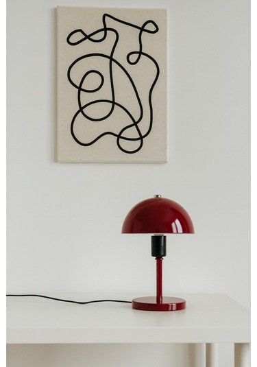 Modern Bordo Metal Masa Lambası Mantar Başlıklı Dekoratif Masa Ve Komodin Lambası Bordo