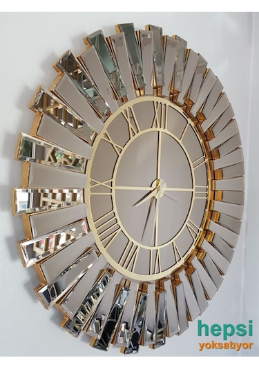 Güneş Gold Bronze Altın Bronz 85 Cm Dekoratif Aynalı Duvar Saati