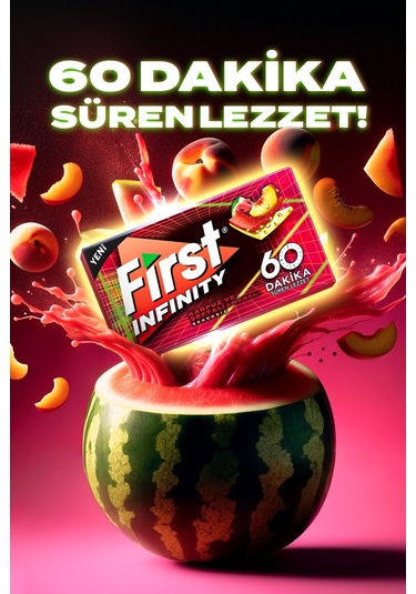 First Infinity 60 Dakika Karpuz & Şeftali Aromalı Şekersiz Sakız 12'li