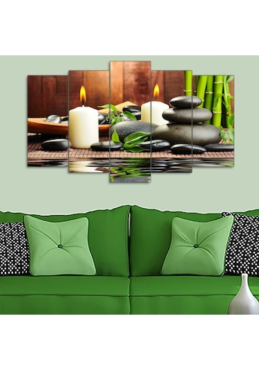Zen Taşları Ve Mumlar Spa Konsepti - 5 Parçalı Tablo