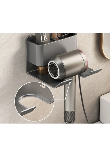 Lichen Saç Kurutma Makinesi Depolama Rafı, Delik Açmaya Gerek Siyah