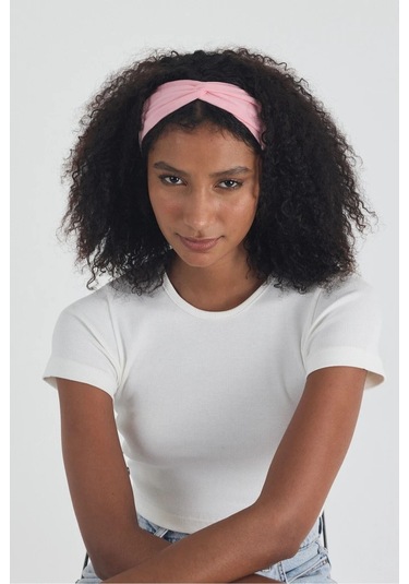 Beyaz Kısa Kol Bisiklet Yaka Vücuda Oturan Kaşkorse Crop + Bandana Set %100 Pamumklu, Esnek Rahat Beyaz-pembe