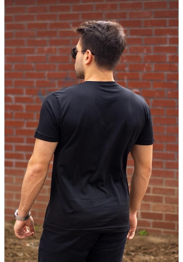 Erkek Siyah Invisible Yazı Baskılı Basic Kısa Kollu Bisiklet Yaka Tişört 20etshyunz 001