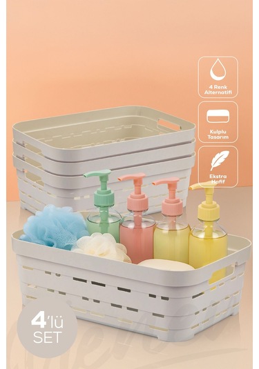 Vienev 4'lü 8,2 Litre Delikli Saklama Kutusu Bej Bej