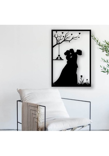 Siyah Ahşap Gelin Damat Evlilik 50cm X 70cm Tablo Duvar Dekoru 3mm Mdf Lazer Kesim