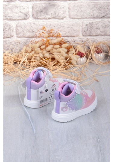Fort Cool Helen Rahat Hafif Kanat Figürlü Bilekli Sneaker Kız Çocuk Ayakkabı Beyaz-Pembe