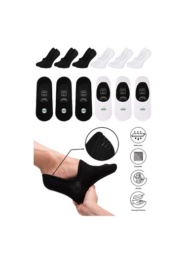 Saysez Bambu Erkek Babet Siyahbeyaz Çorap Dikişsiz Kaydırmaz Silikon 6lı Siyah - Beyaz