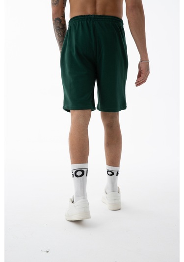 Erkek Koyu Yeşil Yüksek Kalite Relax-fit Rahat Kesim %100 Pamuk Bağcıklı Siyah Düz Basic Şort Zümrüt Yeşili