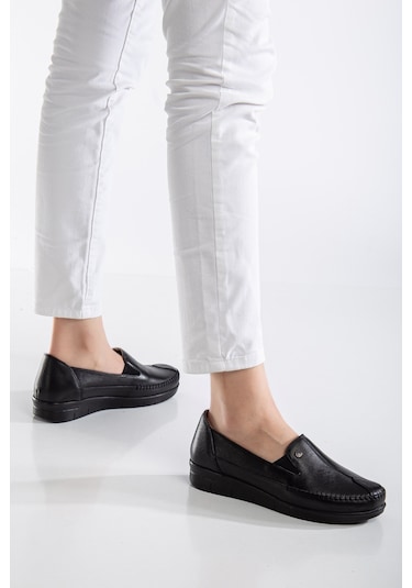 92101 Ortopedik Kadın Deri Ayakkabı Topuk Dikeni İçin Uygundur Siyah