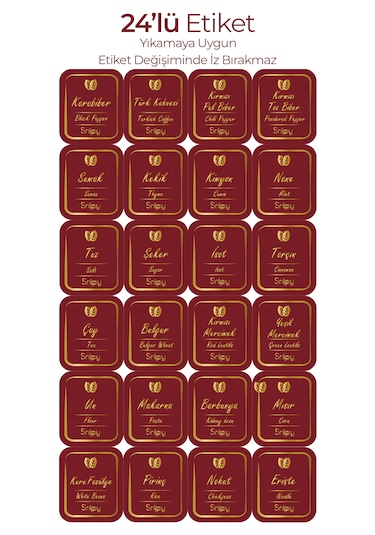 Snippy Lunver - 12'li Ahşap Standlı Vakumlu Etiketli Akrilik Saklama Kabı Baharatlık Seti 350 Ml Ahşap