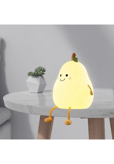 Homyl Gülümseme Armut Şekli Silikon Led Gece Lambası Kreş Beyaz Çok Renkli