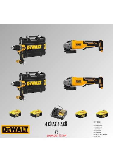 Dewalt DCD805NT + DCD805NT+ DCG408N+ DCG408N 4 Adet 5 Amper Akü + Şarj Aleti Set