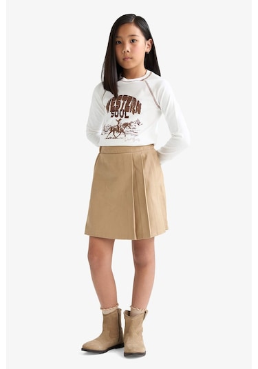 Defacto Kız Çocuk Okula Dönüş Gabardin Etek F1418a825aubg219 Bej