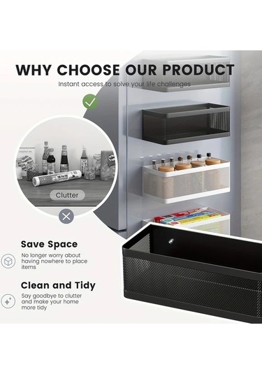 Trendooze Gaojunshop01 Siyah Büyük Manyetik Baharatlık Duvar Tipi Mutfak Düzenleyici Kağıt Havluluk Delme Yok Siyah