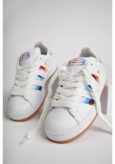 Muggo Flower Garantili Kadın Ortopedik Günlük Bağcıklı Yürüyüş Koşu Sneaker Spor Ayakkabı 001