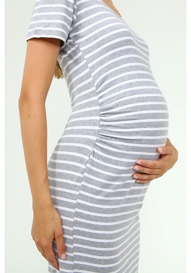 Luvmabelly Myra5331 - Hamile Elbisesi Çizgili - Gri-gri