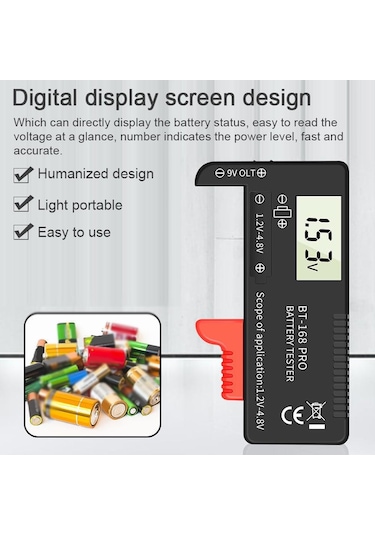 168 Pro Dijital Ekran Evrensel Pil Test Cihazı Taşınabilir Pil Kapasitesi Göstergesi Pratik