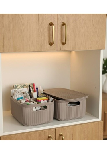 Okyanus Home Linea Smart Box Vizon 2,4 Lt 2 Adet Kapaklı Çok Amaçlı Saklama Kutusu Kahverengi