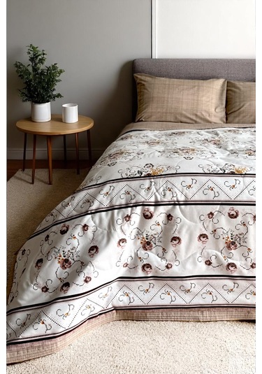 Alla Turca Çift Kişilik Yazlık Uyku Seti Düz Çarşaflı Kanaviçe Sütlü Kahve Sütlü Kahve