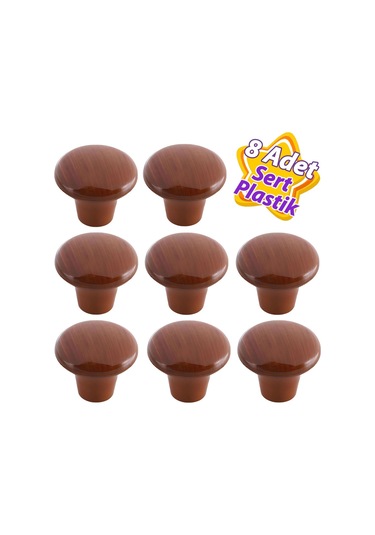 8 Adet Sert Plastik Mantar Düğme Kulp Ceviz Dolap Mobilya Mutfak Dolabı Çekmece Kapak Kulpu Kulbu