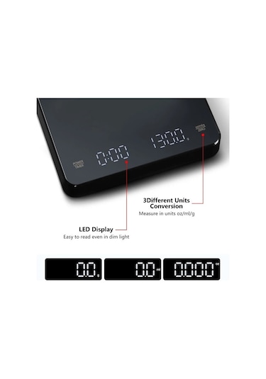 Wondernest Usb Terazisi Siyah Yüksek Hassasiyetli Led Kahve Espresso Ekranlı Dijital 3kg Ue Siyah